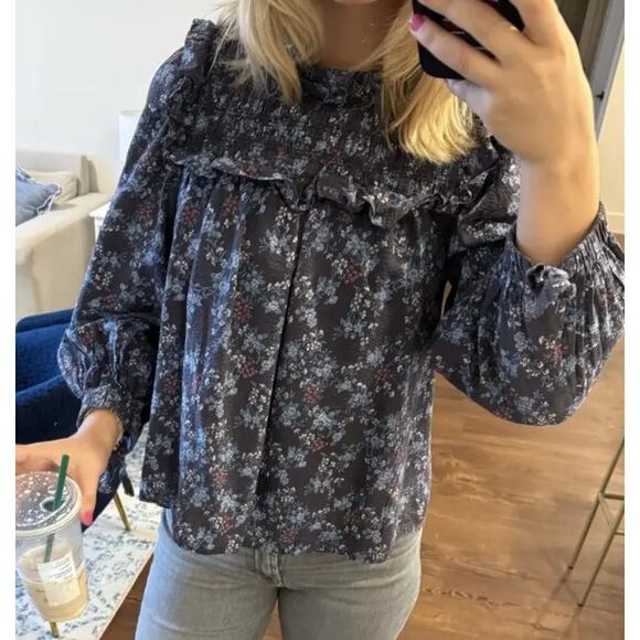 EUC Sea New York TILLY Floral Smocked Blouse, Large - Picture 3 of 10